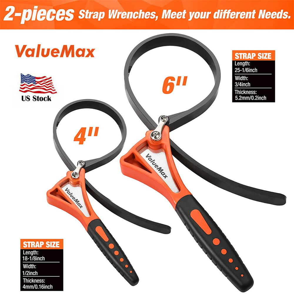 ValueMax 2 Pcs Rubber Strap Wrench Set Adjustable Strap,Comfort Nylon TPR Handle