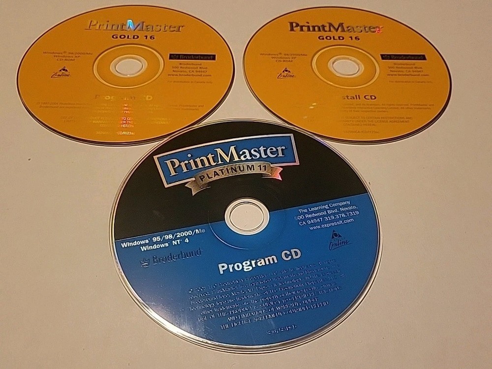 3 - LOT PrintMaster Clips Image PC CD-ROM Platinum 11 & Gold 16 Program/Install