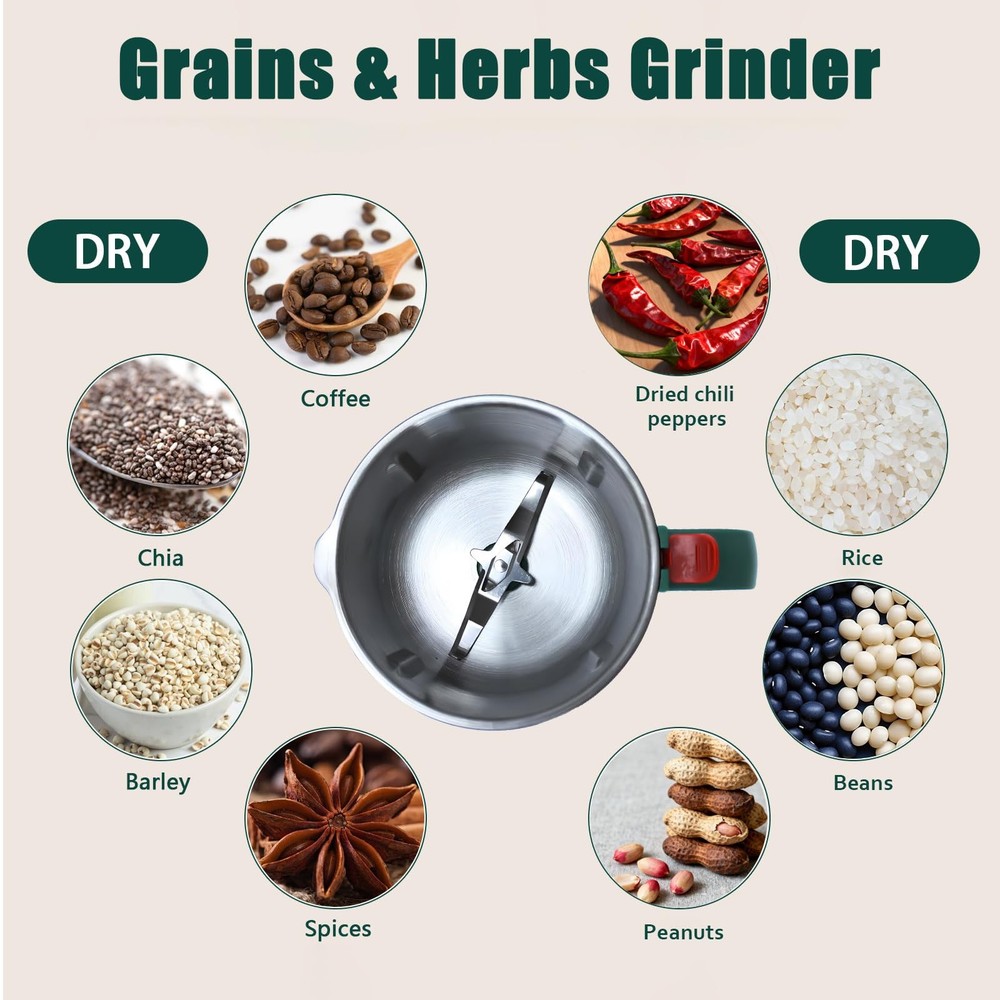 Grain Grinde For Kitchen, Electric Dry Spice Grinders Comes With 3 Removable ...
