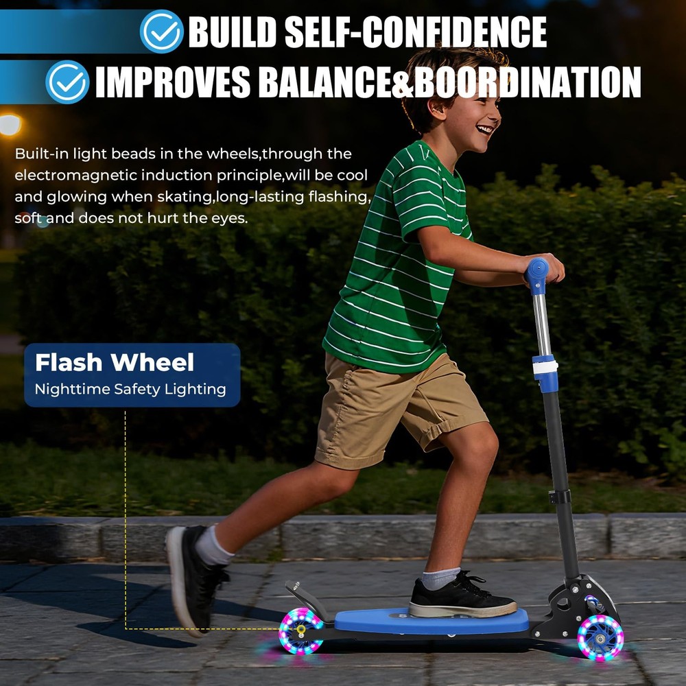 Kids Kick Scooter with LED Light-Up Wheels & Adjustable Handlebar, Foldable Desi