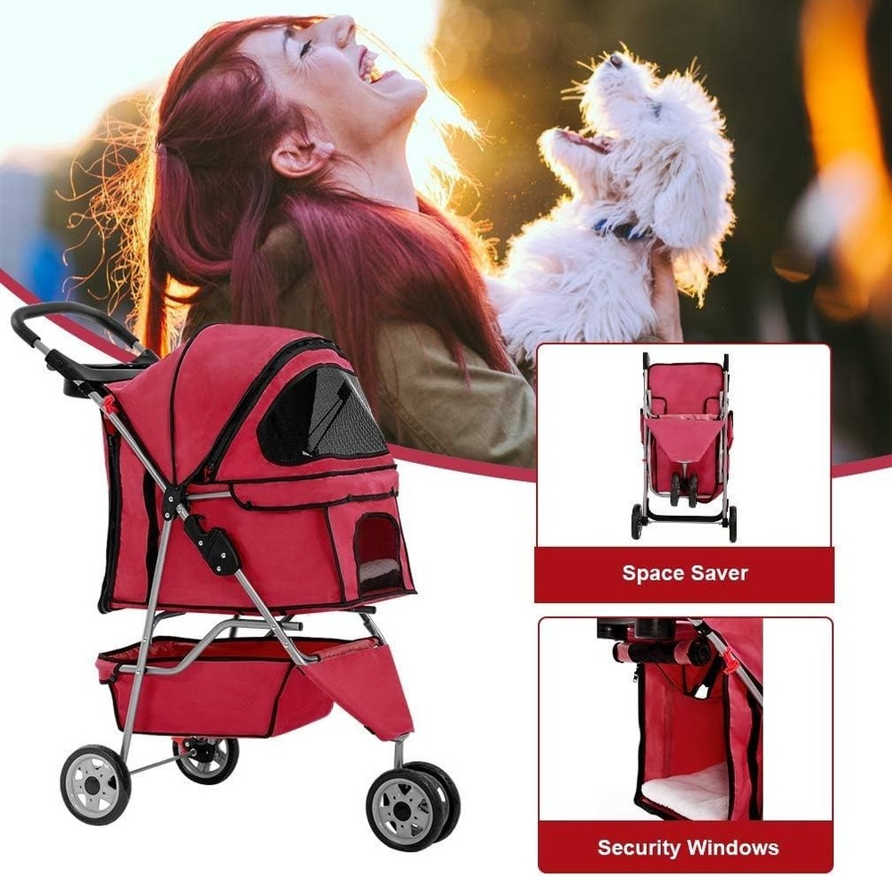 Portable Folding Pet Stroller with Cup Holders - For Medium & Small Dogs & Cats