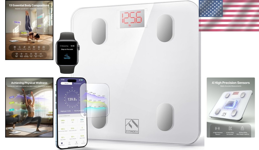 Smart Body Composition Scale - Track 13 Metrics with Bluetooth Sync, 400lb Ca...
