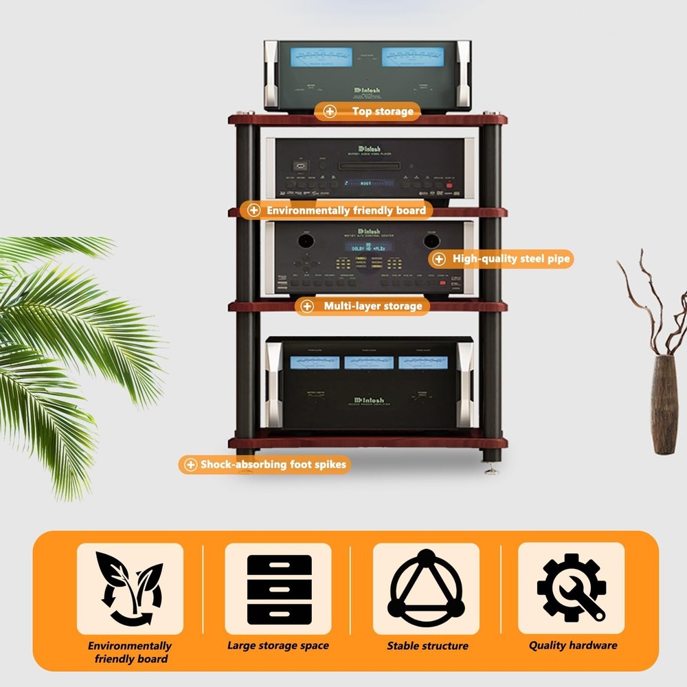 Heavy Duty Audio Component Rack, Large Storage Space AV Media Stand with Shoc...