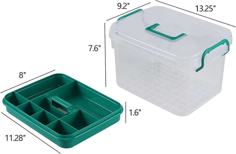 1 Pack Plastic Medicine Storage Kit with Tray, First Aid Storage Box with Handle