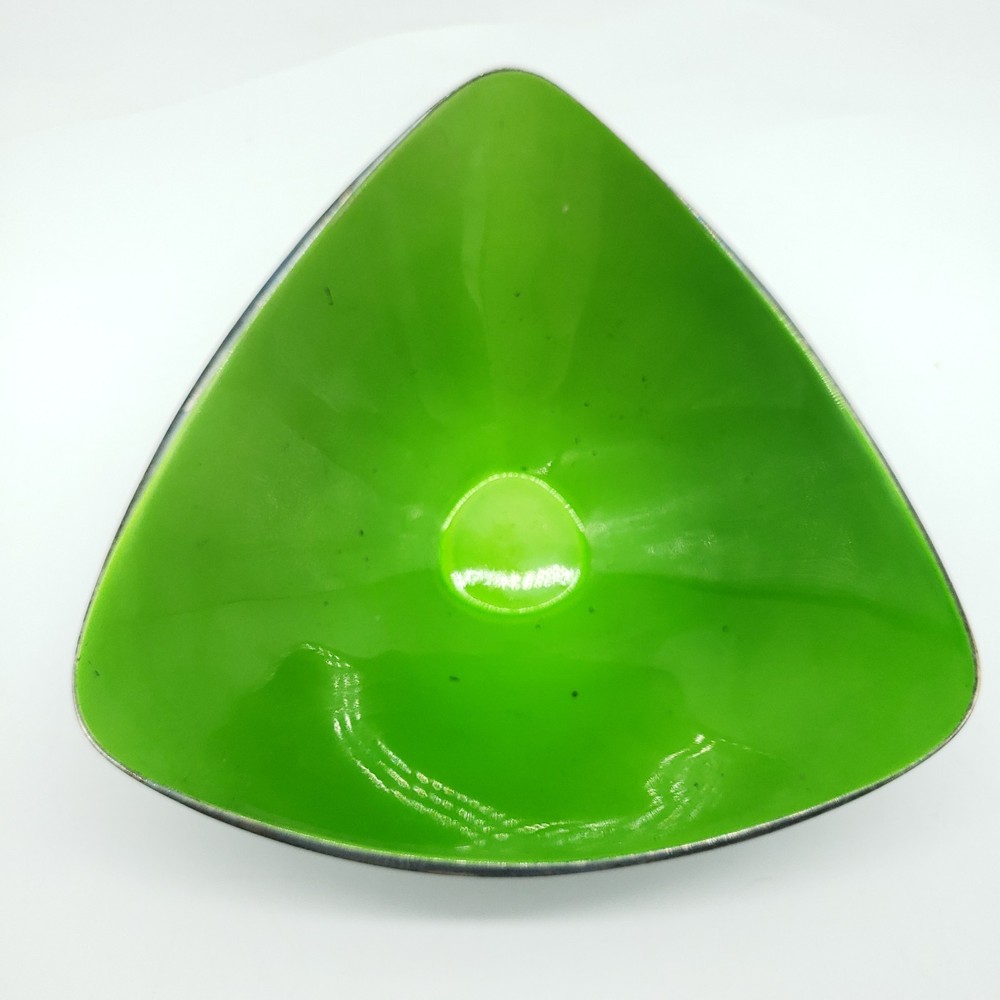 Reed & Barton Triangle Shaped Bowl #241 Green Enamel Silver-plated