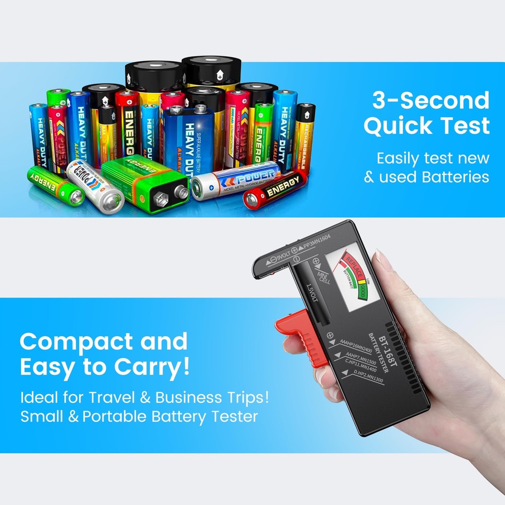 Battery Tester, Universal Battery Testers Small Battery Checker for AAA AA C ...