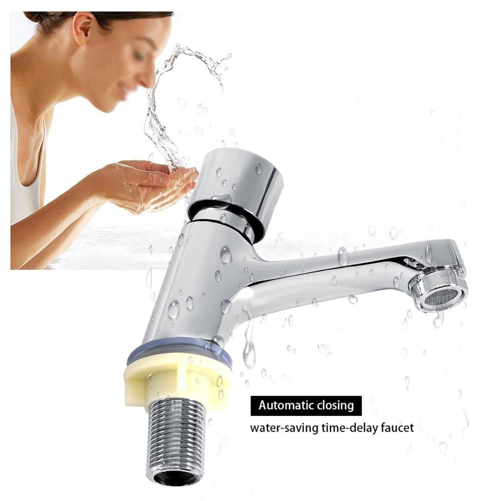 Public Ktchen Bathroom Chrome Plated Self Closing Water Saving Time Delay Basin;
