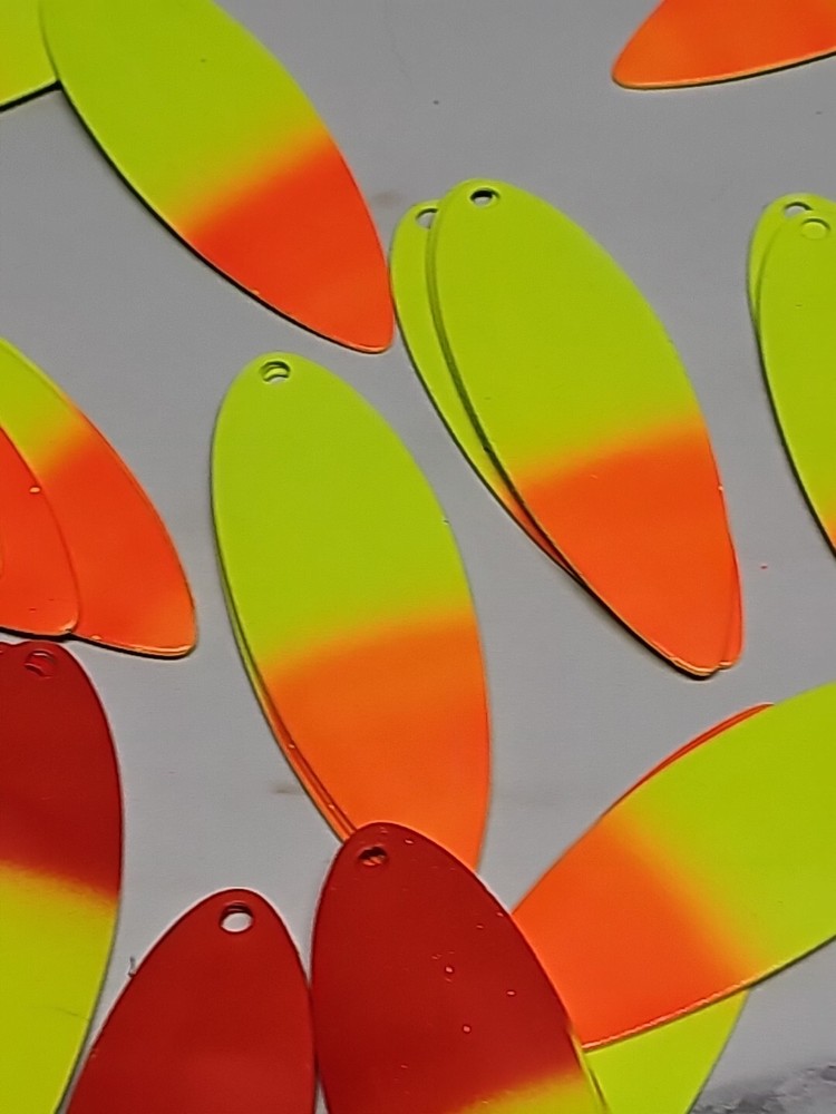 20 Pack Willow Leaf Spinner Blades - NEON 2 Tone. 8.5cm X 3cm
