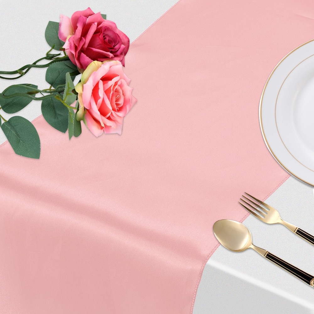 2 Pcs Rose Gold Satin Table Runner 12" x 108" Romantic Silk Table Runner