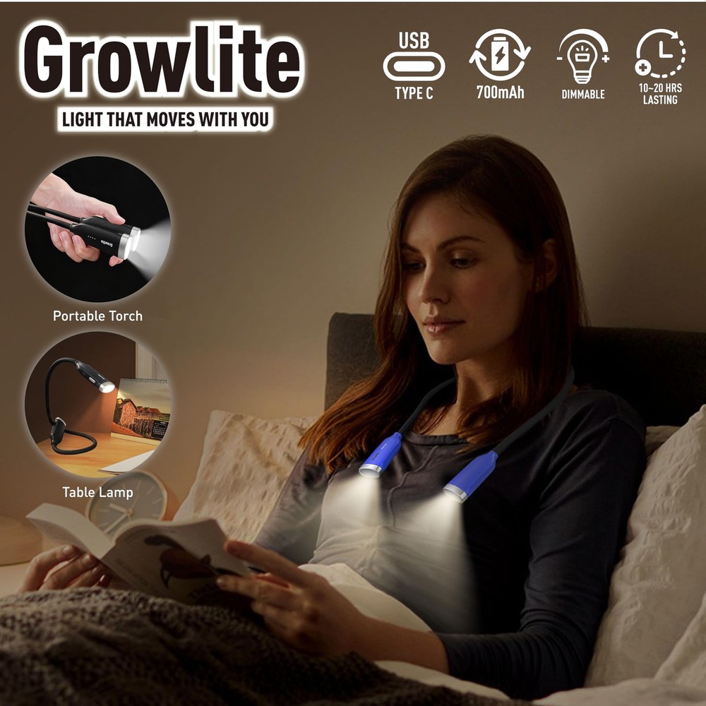 Blue Neck Reading Light 3 Color Adjustable USB Book Craft EyeCaring Camp