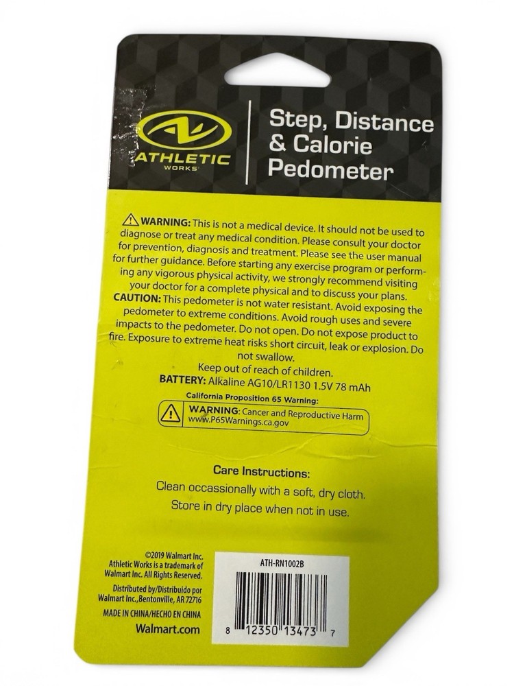 Athletic Works LCD Display Black Step Distance Calorie Counter Pedometer