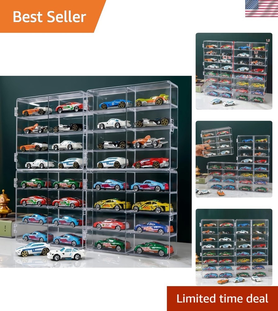 Protective Stackable Acrylic Organizer for 1/64 Scale Toy Cars - Clear & Compact