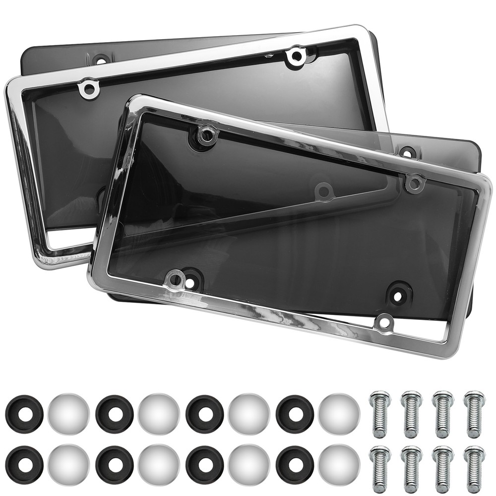 2 Unbreakable License Plate Covers+Frames Auto Tag Shield Protector Front Rear.