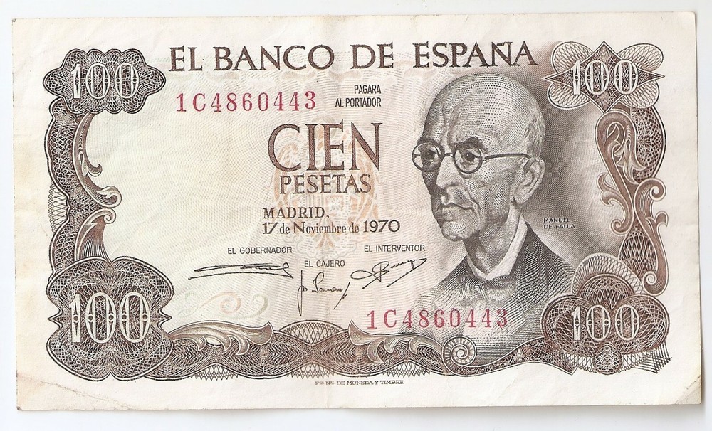 Spain 100 pesetas 1970 Manuel de Falla