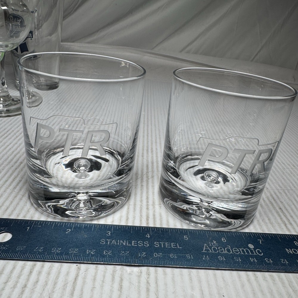 2 rocks glasses etched with PTR