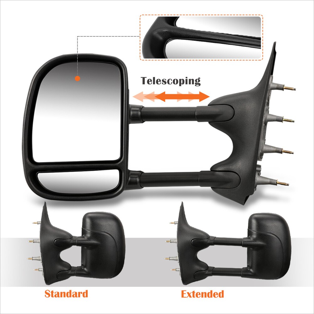 For 03-14 Ford E150-E550/Econoline Manual Telescoping Black Towing Mirror Pair