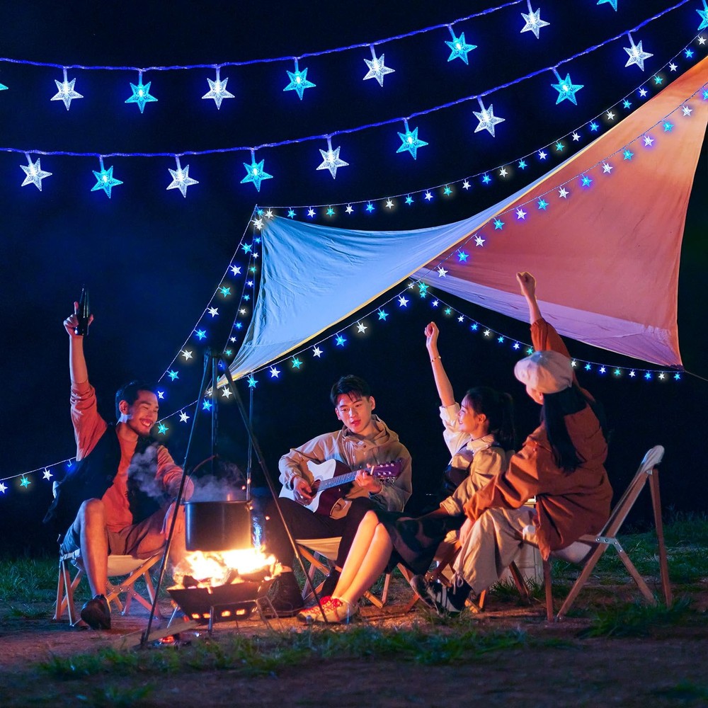 33Ft Blue Led Star String Lights With Remote Control And 8 Lighting Modes