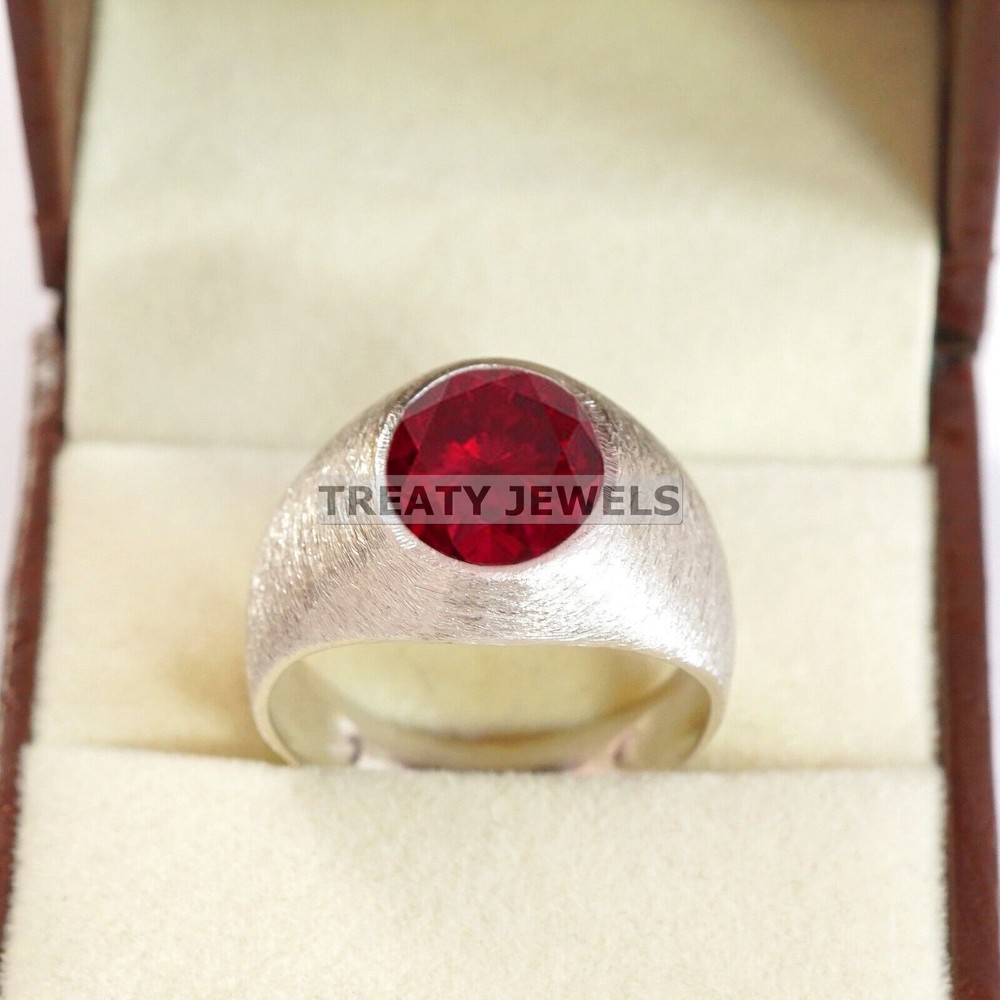 Ruby Oval Cut With 14K Solid White Gold Ring For Men's #B527