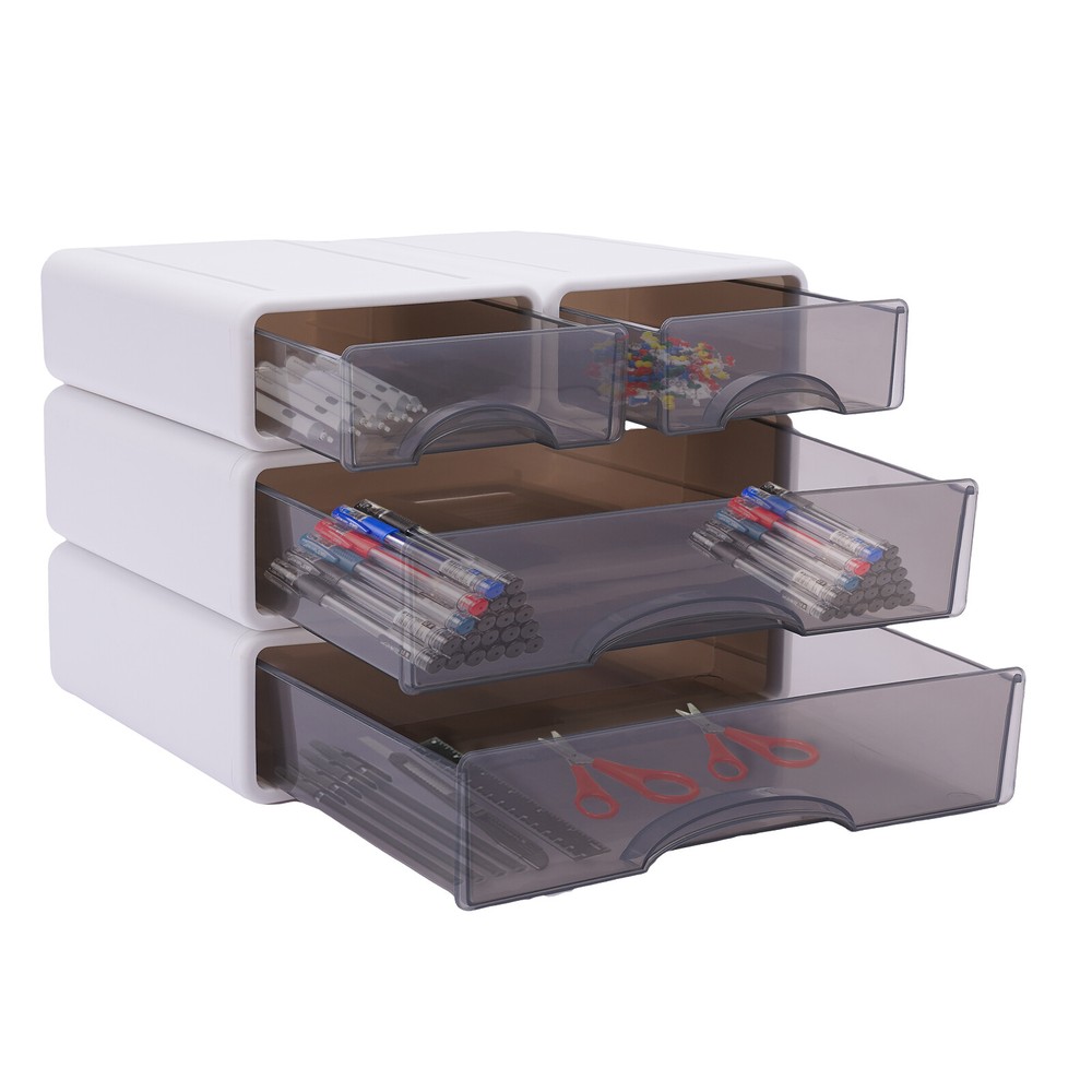 Office Storage Box with 4 Drawers Plastic Stackable Storage Drawers Organizer