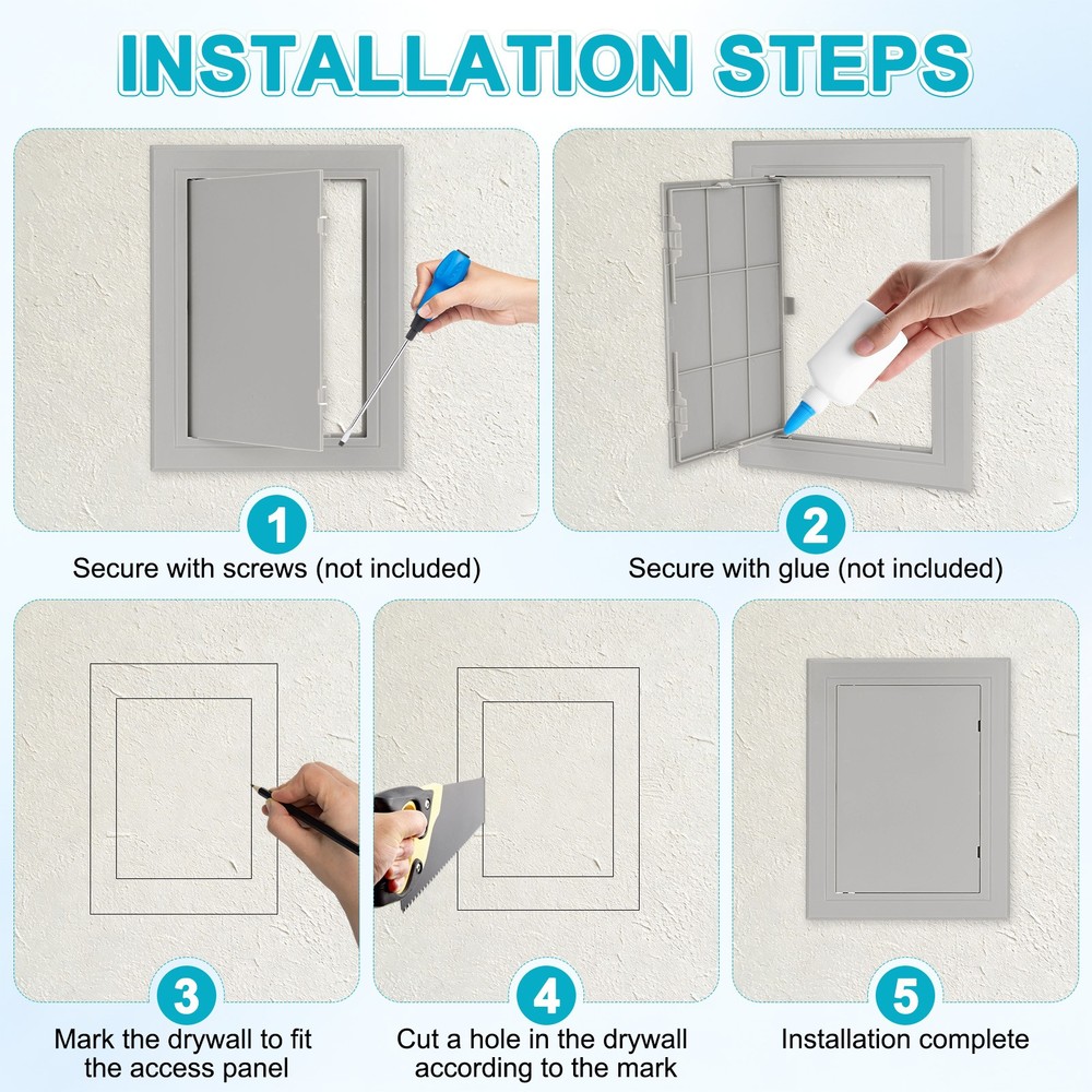 2-Pack Access Panel for Drywall, 5.7x8" Plastic Wall Hole Cover [Gray]