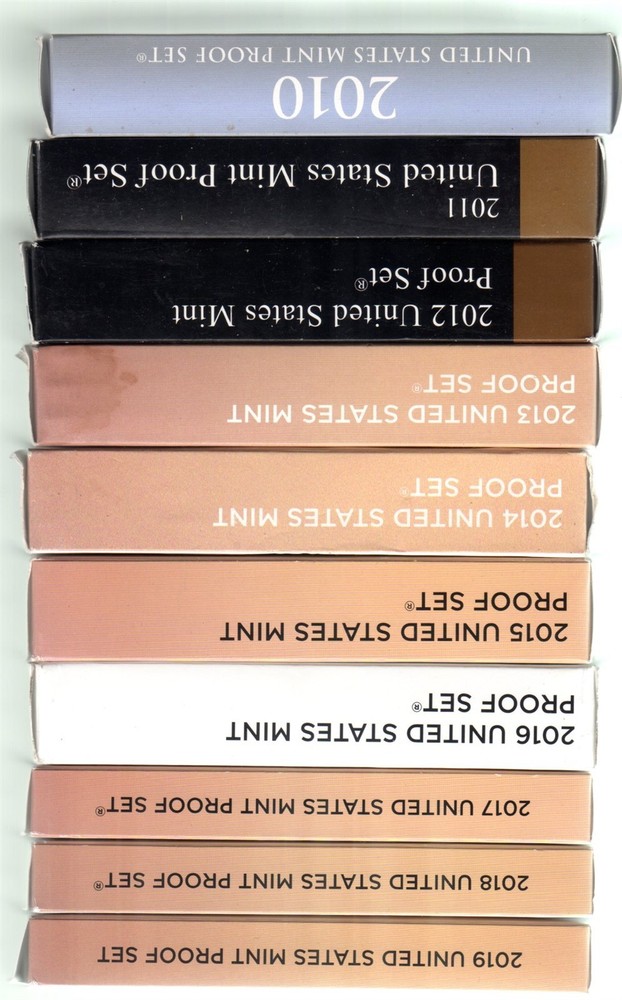 2010 through 2019 CLAD PROOF SETS 10 complete sets WITH 2019W 1 CENT