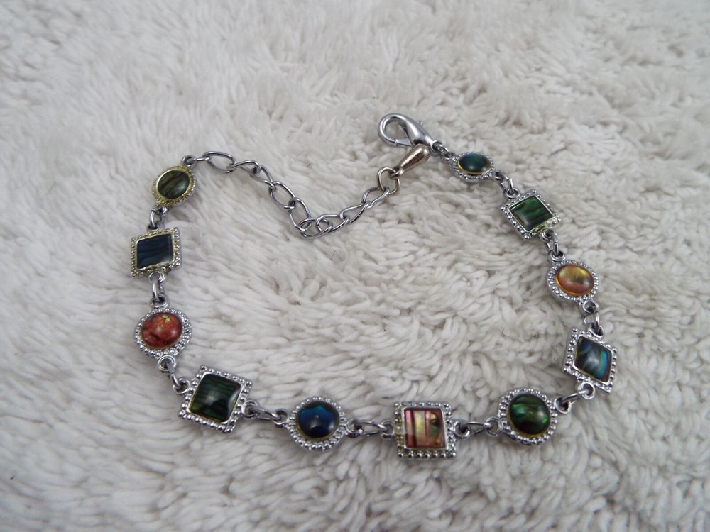 Silvertone Colorful Abalone Link Bracelet
