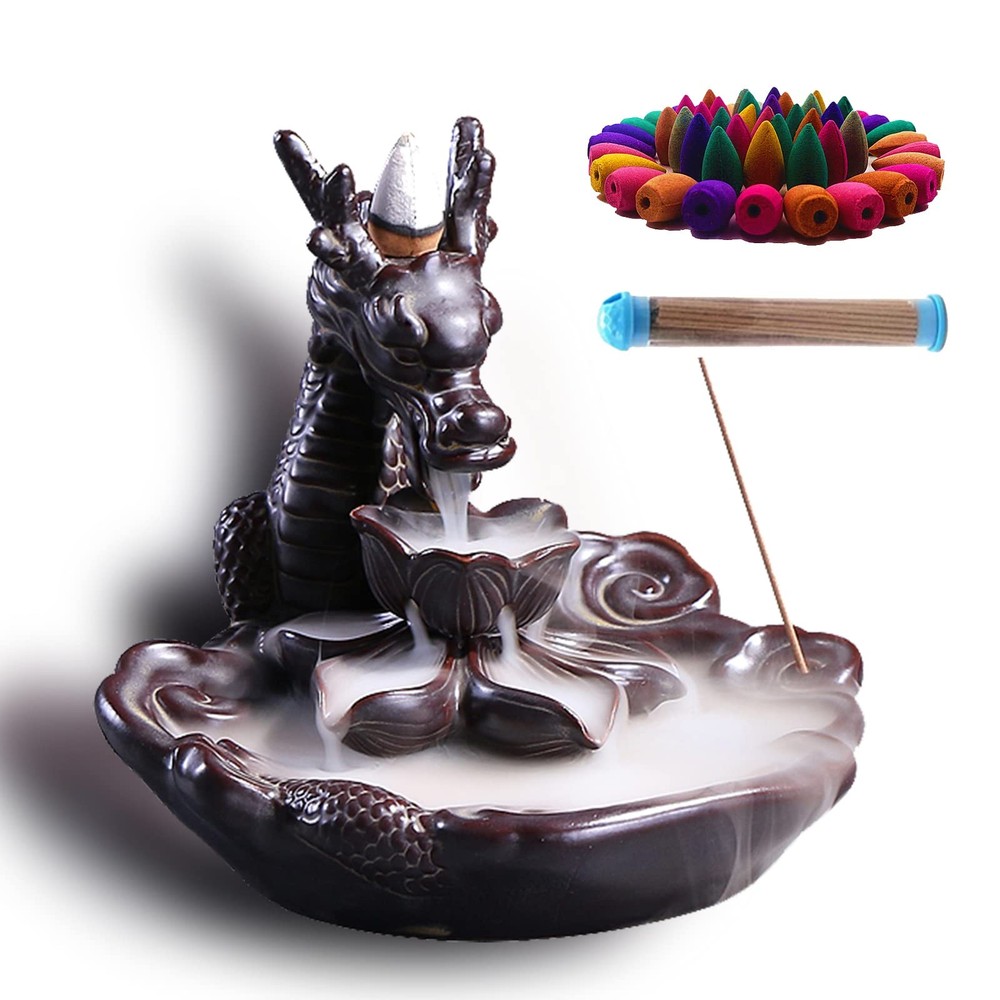 Dragon Incense Waterfall Burner Ceramic Backflow Holder Classic Style