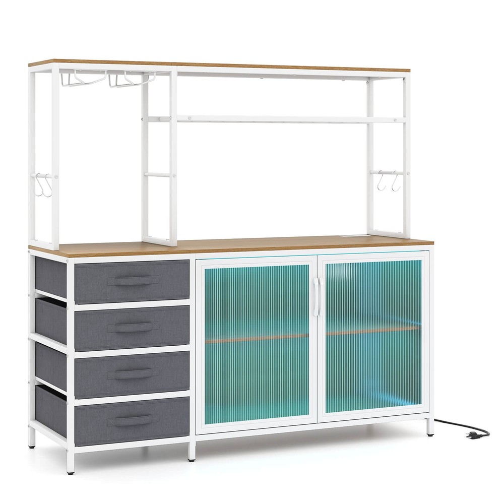 Sideboard Buffet Cabinet w/ LED Lights, 55" Coffee Table w/ Power Outlets