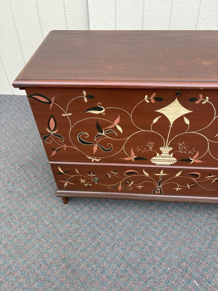 67230 Rustic Primitive Hamd Painted Blanket Storage Chest with Drawer