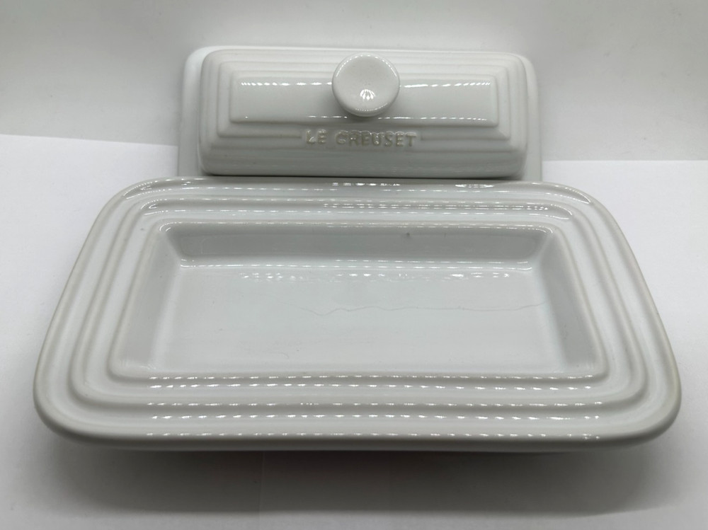Le Creuset Butter Dish White Stoneware Rectangular Dish Retired (READ)