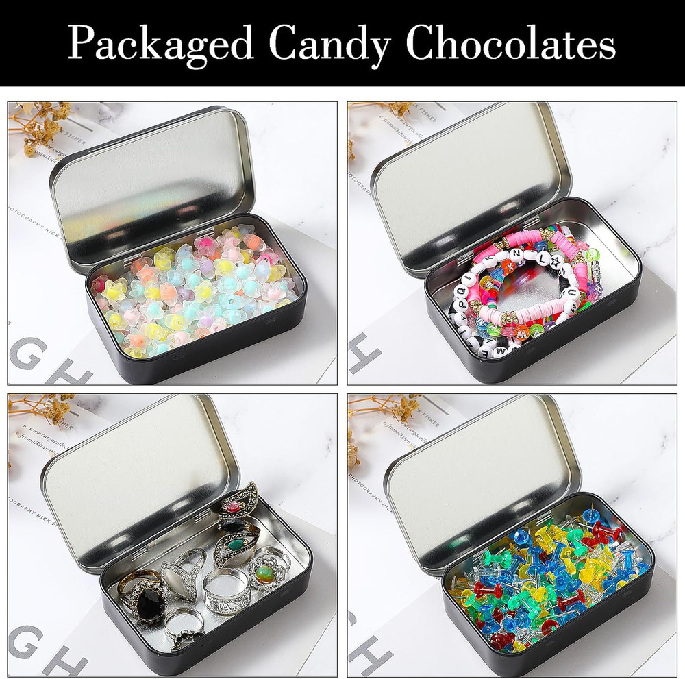 3Pcs Rectangular Small Tins with Lids Tin Boxes Tins Container Metal Empty Hinge