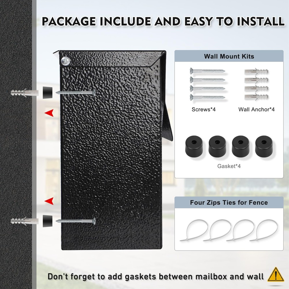 KYODOLED Wall-Mount Mailbox, Large Capacity Mail Box, Large, Black Modern