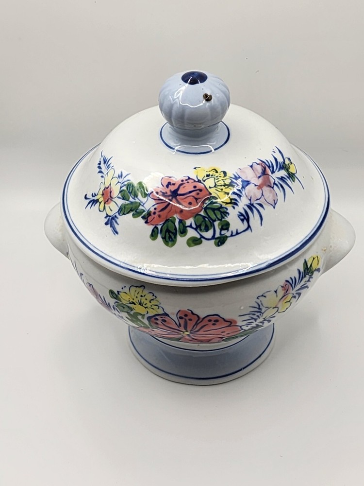 Decorative Kitchen White Blue Floral Ceramic Sugar Bowl With Lid