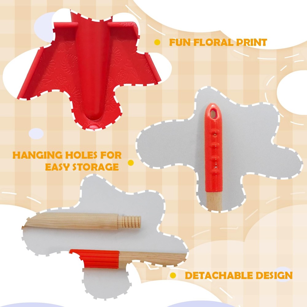 Kids Leaf Rake - 3-Section Adjustable Handle, Lightweight, Wood & Plastic, Sm...