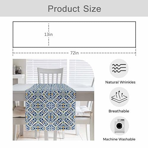 HOSNYE Table Runner Blue Ethnic Geometric Flower Pattern,Cotton pattern-B017