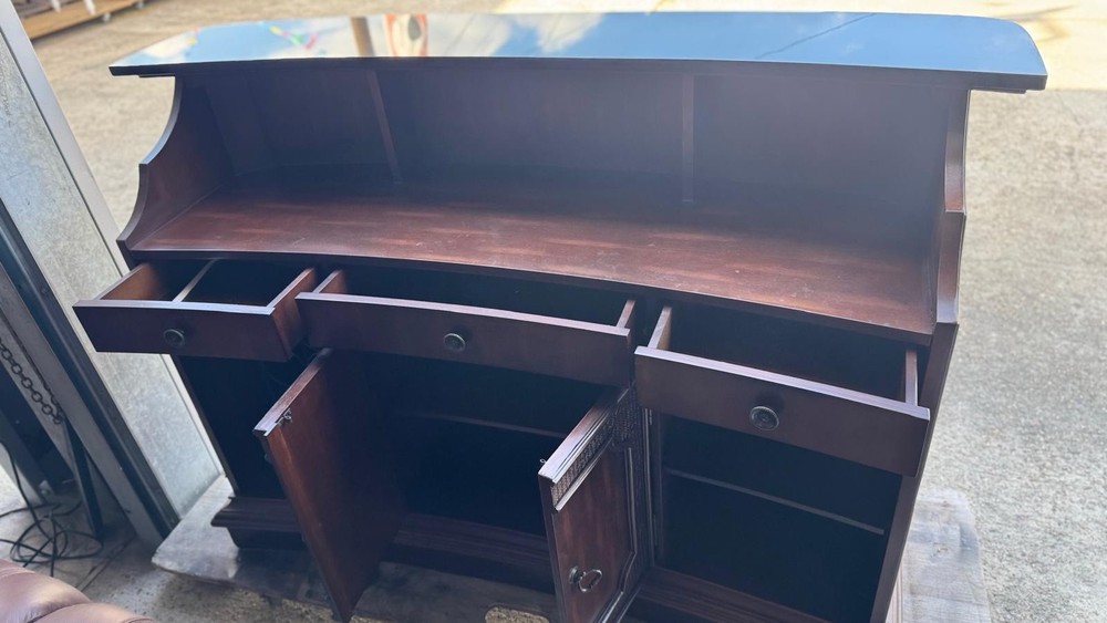 Waverly Medium Brown Storage Bar Unit With Marble Top