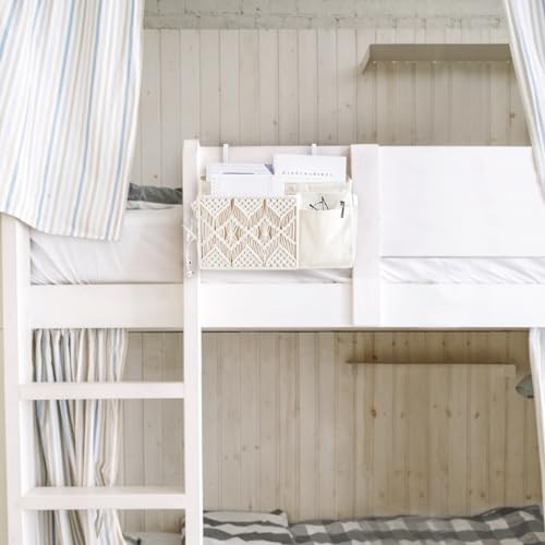 Bedside Caddy Hanging Organizer, Boho Macrame Storage with Fixed Straps and