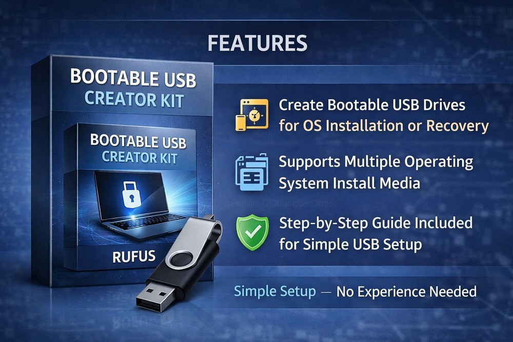 Bootable USB Creator Kit w/ Guide | Create Install & Recovery Media Tool