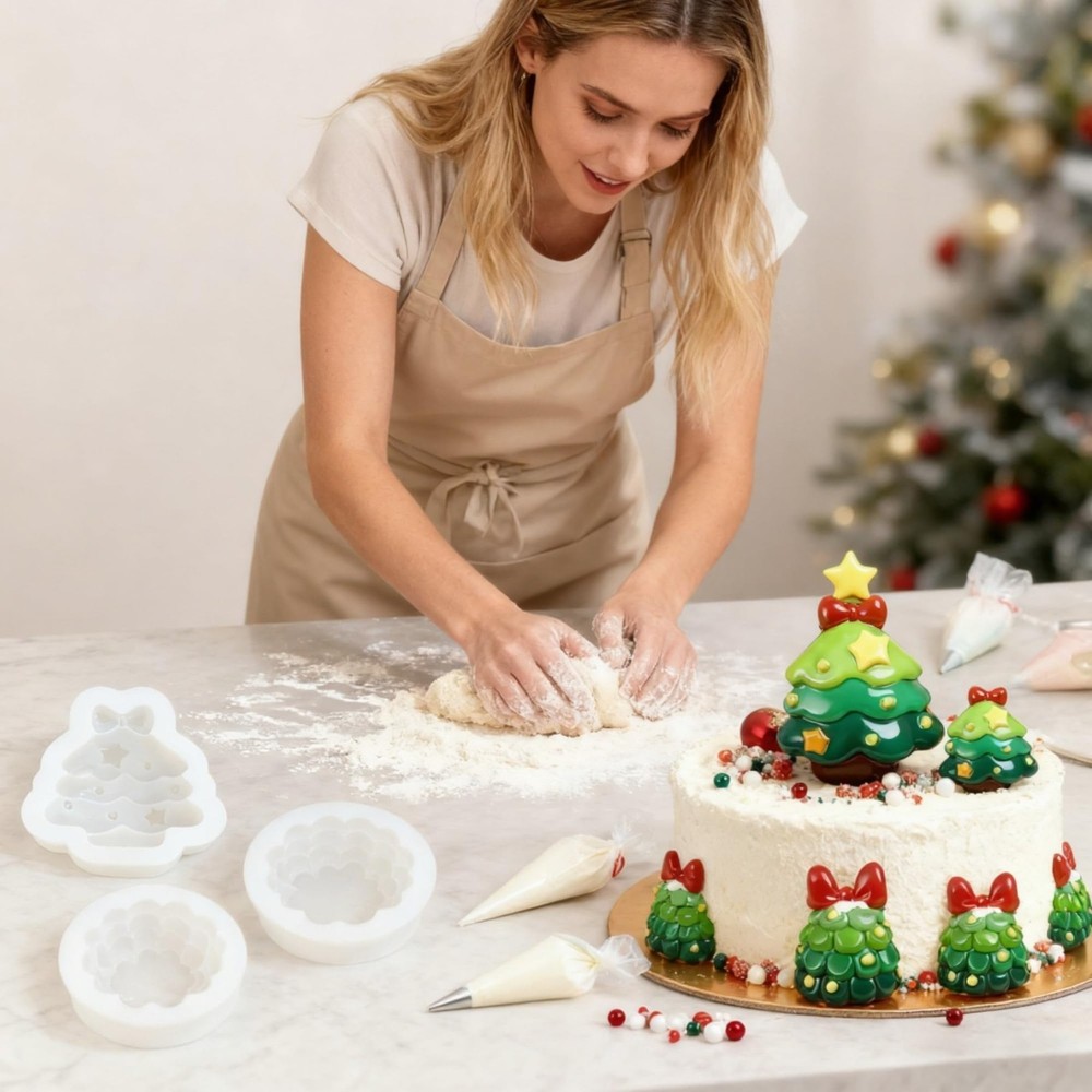 4 Pcs Christmas Tree Silicone Molds, Candy White
