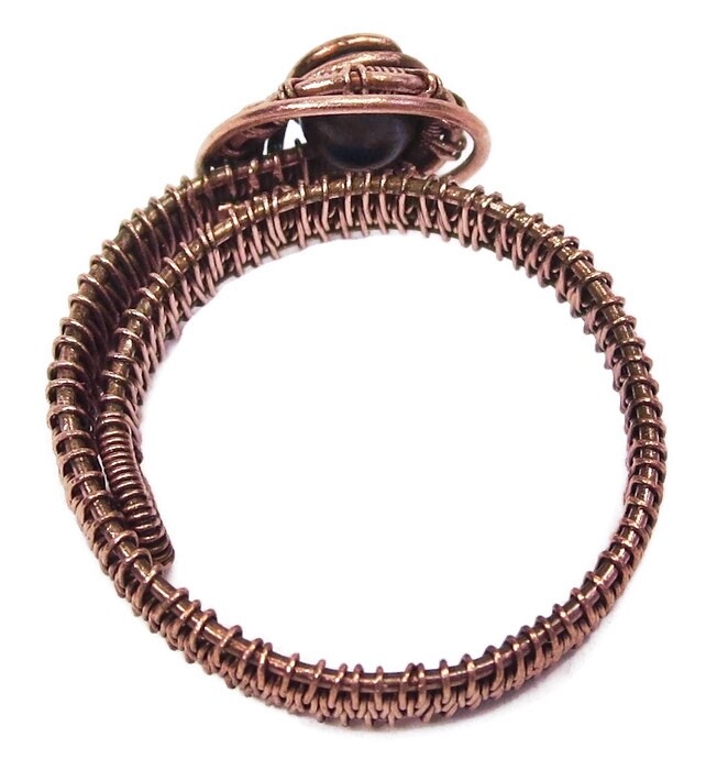 Garnet Adjustable Ring, Woven in Copper Wire