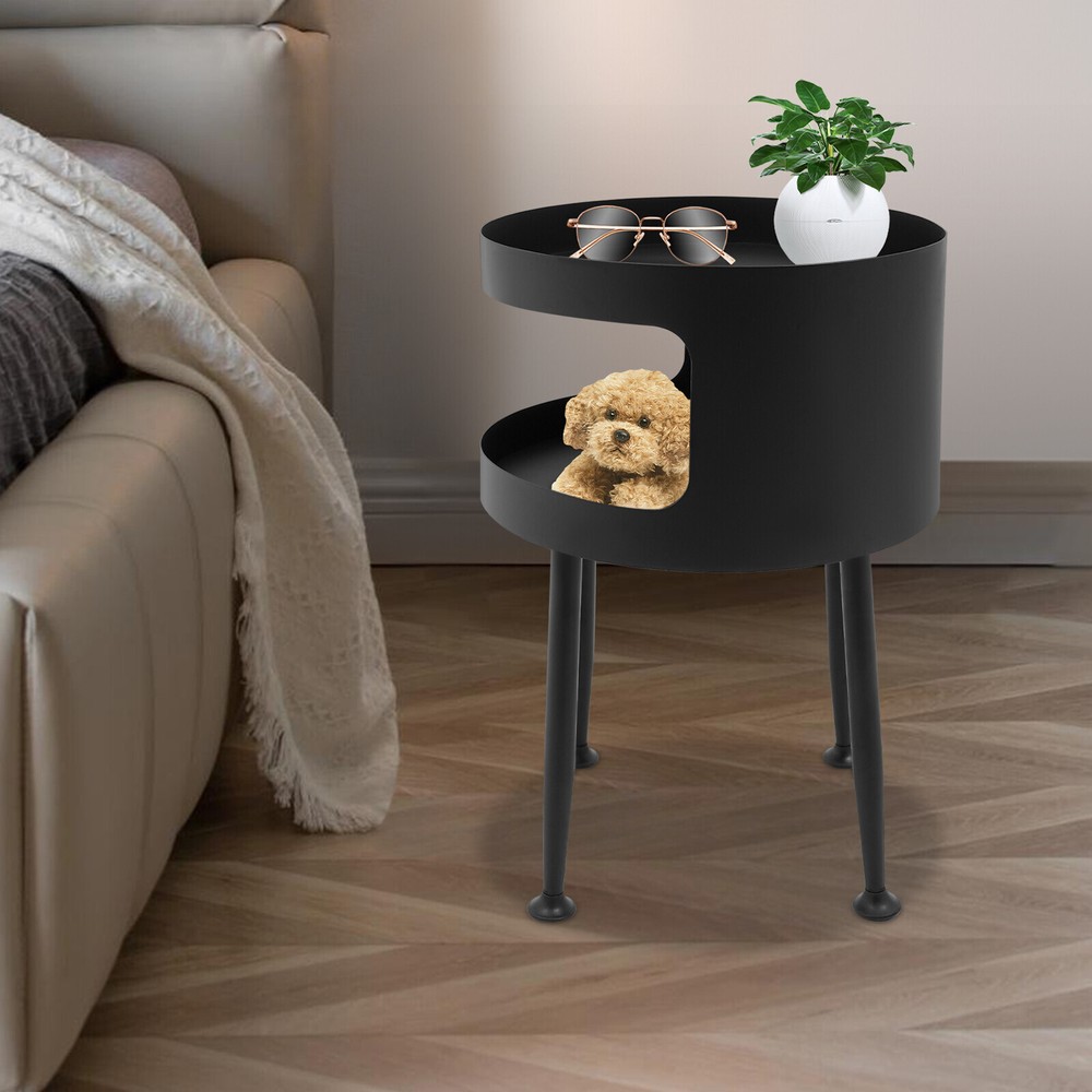 40x40x55cm Modern Side Table, Round Table with Open Storage, Bedside Table