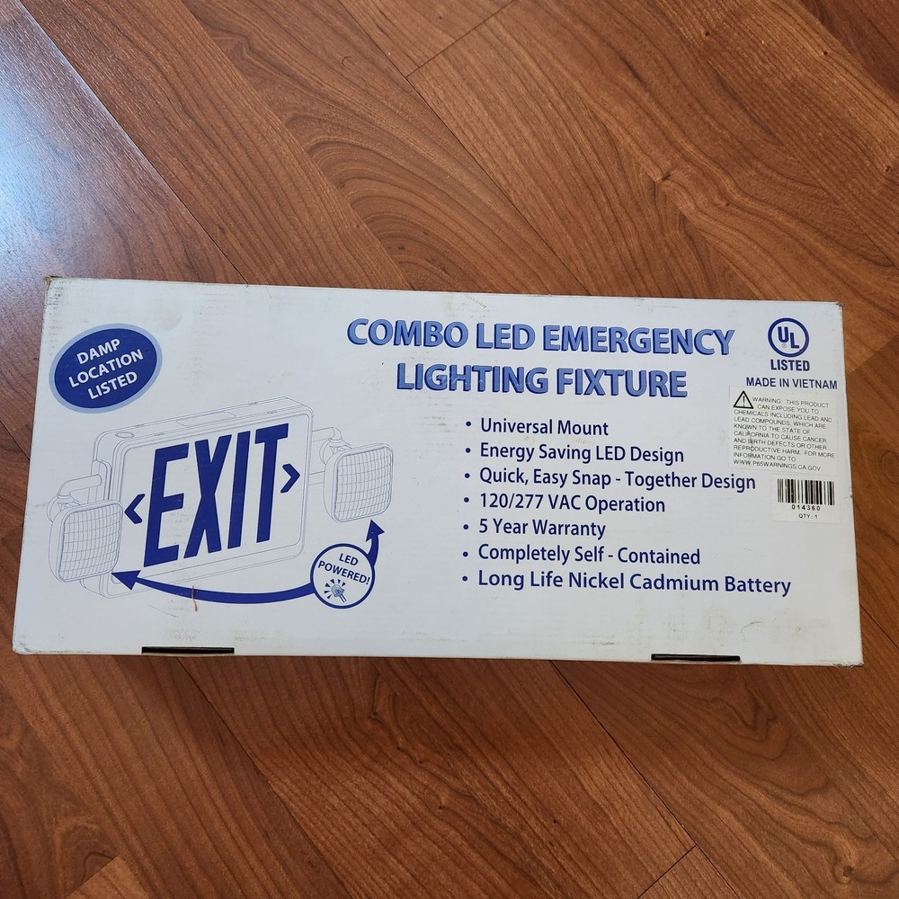 NEW Combo LED Emergency Exit Sign Lighting Fixture with External Lights Open Box