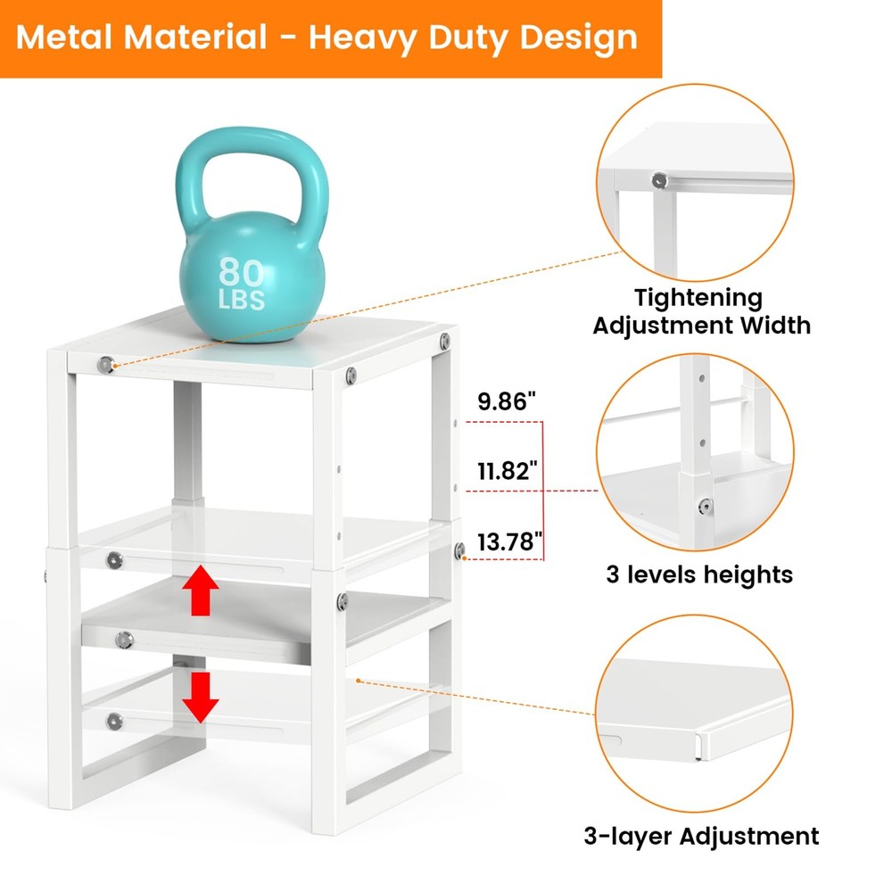 White Metal Locker Organizer Shelf - Adjustable Width/Height, Durable School/Gym