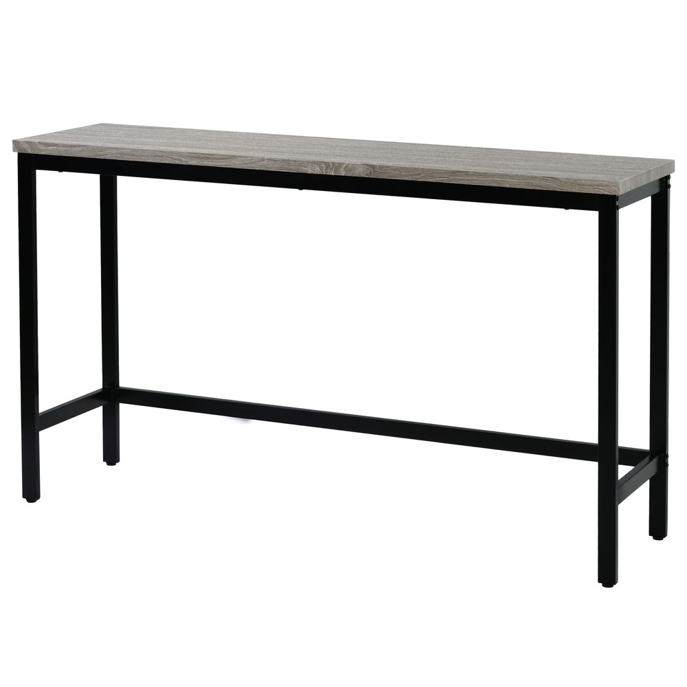 Three-piece set, long dining table with counter height and three stools, grey