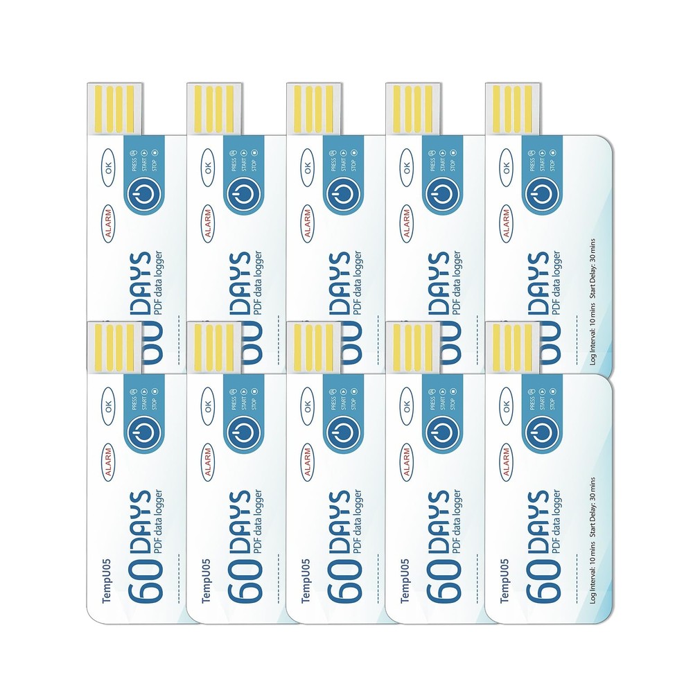 Temperature Data Logger USB Single Use Temp Recorder 10 Packs with PDF Report...