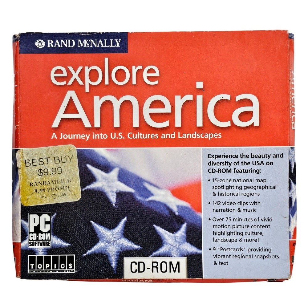 Rand McNally Explore America PC CD-ROM Windows Vintage Geography Map Software