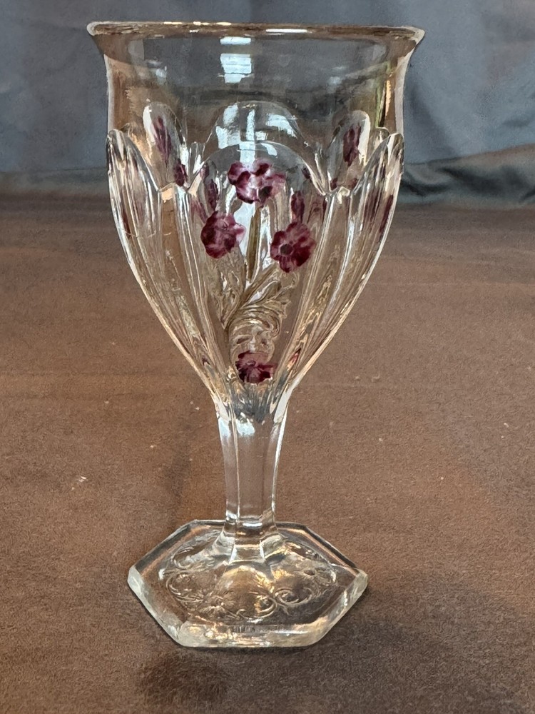 Antique EAPG Pattern Glass Cranberry Flowers 4.75"