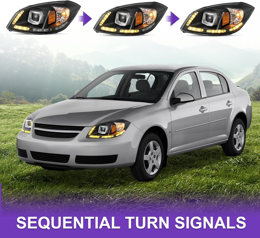 LED Projector DRL SEQ Headlight Assembly Fit for 2005-2010 Chevy Cobalt / 2005-2