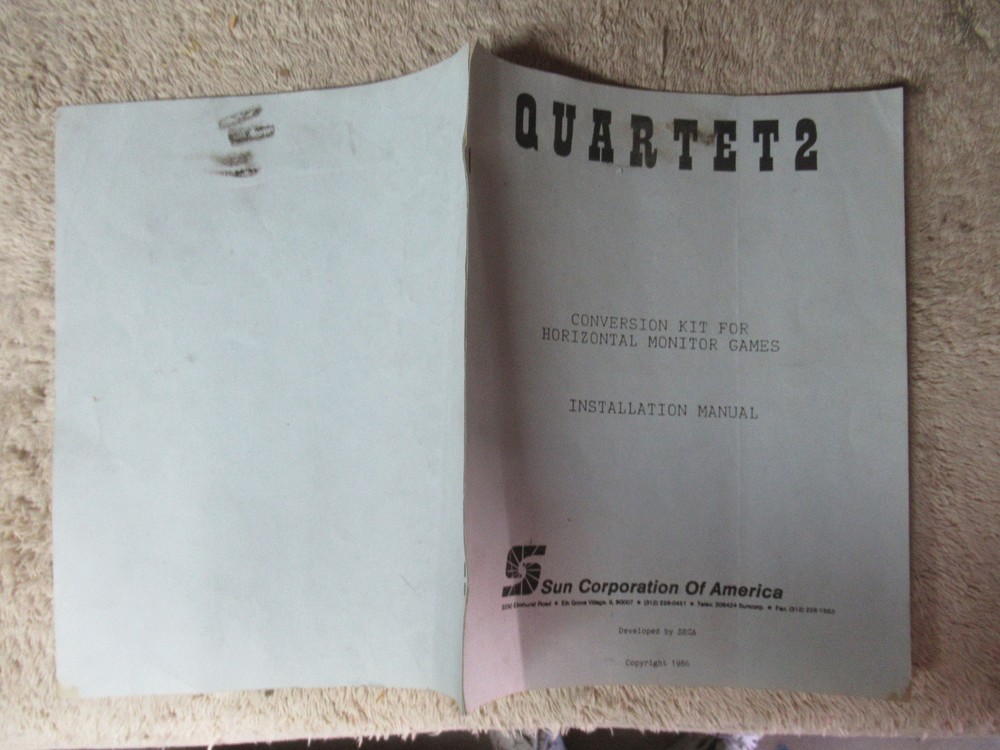 Original QUARTET 2 SUN arcade video game manual