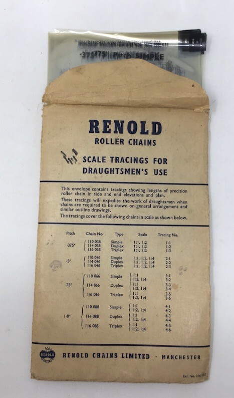 Renold Roller Chains Scale Tracings for Draughtsman's Use - Vintage